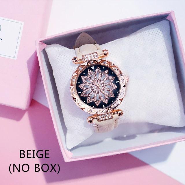 Casual Women Romantic Starry Sky Wrist Watch Bracelet Leather Rhinestone Designer Simple Dress Women's Watches Women Starry Sky PU Leather Strap Quartz Wristwatches For Woman Girls Teenagers Stevvex