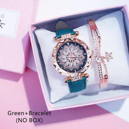Casual Women Romantic Starry Sky Wrist Watch Bracelet Leather Rhinestone Designer Simple Dress Women's Watches Women Starry Sky PU Leather Strap Quartz Wristwatches For Woman Girls Teenagers Stevvex