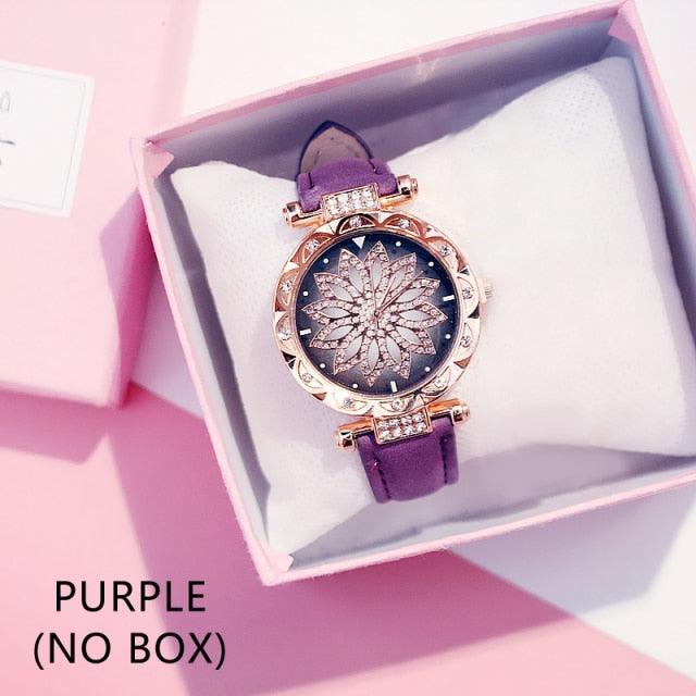Casual Women Romantic Starry Sky Wrist Watch Bracelet Leather Rhinestone Designer Simple Dress Women's Watches Women Starry Sky PU Leather Strap Quartz Wristwatches For Woman Girls Teenagers Stevvex