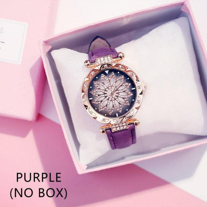 Casual Women Romantic Starry Sky Wrist Watch Bracelet Leather Rhinestone Designer Simple Dress Women's Watches Women Starry Sky PU Leather Strap Quartz Wristwatches For Woman Girls Teenagers Stevvex