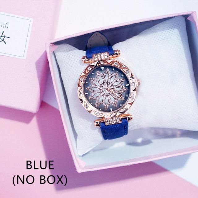 Casual Women Romantic Starry Sky Wrist Watch Bracelet Leather Rhinestone Designer Simple Dress Women's Watches Women Starry Sky PU Leather Strap Quartz Wristwatches For Woman Girls Teenagers Stevvex