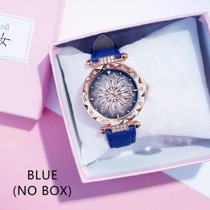 Casual Women Romantic Starry Sky Wrist Watch Bracelet Leather Rhinestone Designer Simple Dress Women's Watches Women Starry Sky PU Leather Strap Quartz Wristwatches For Woman Girls Teenagers Stevvex