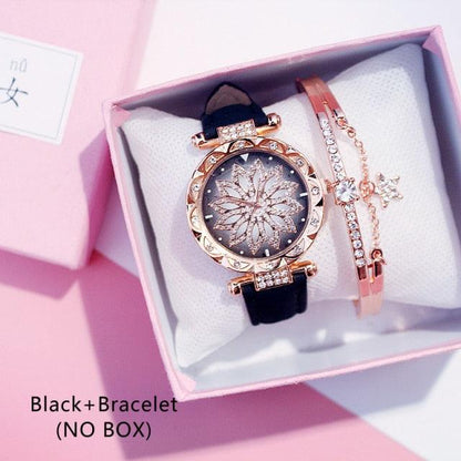 Casual Women Romantic Starry Sky Wrist Watch Bracelet Leather Rhinestone Designer Simple Dress Women's Watches Women Starry Sky PU Leather Strap Quartz Wristwatches For Woman Girls Teenagers Stevvex