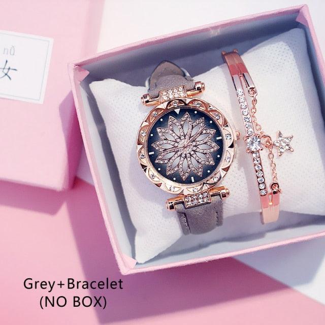 Casual Women Romantic Starry Sky Wrist Watch Bracelet Leather Rhinestone Designer Simple Dress Women's Watches Women Starry Sky PU Leather Strap Quartz Wristwatches For Woman Girls Teenagers Stevvex