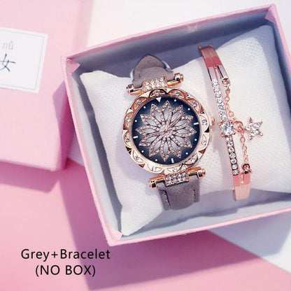 Casual Women Romantic Starry Sky Wrist Watch Bracelet Leather Rhinestone Designer Simple Dress Women's Watches Women Starry Sky PU Leather Strap Quartz Wristwatches For Woman Girls Teenagers Stevvex
