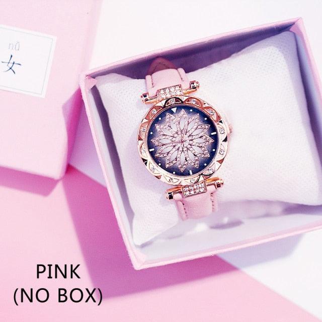 Casual Women Romantic Starry Sky Wrist Watch Bracelet Leather Rhinestone Designer Simple Dress Women's Watches Women Starry Sky PU Leather Strap Quartz Wristwatches For Woman Girls Teenagers Stevvex