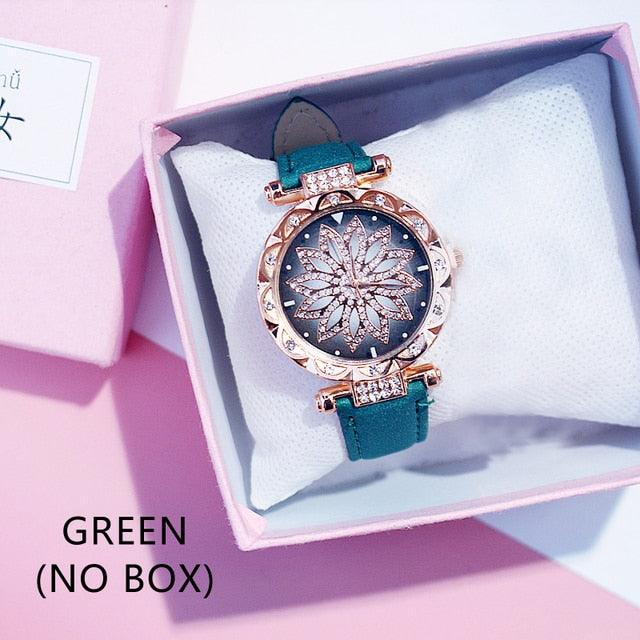 Casual Women Romantic Starry Sky Wrist Watch Bracelet Leather Rhinestone Designer Simple Dress Women's Watches Women Starry Sky PU Leather Strap Quartz Wristwatches For Woman Girls Teenagers Stevvex