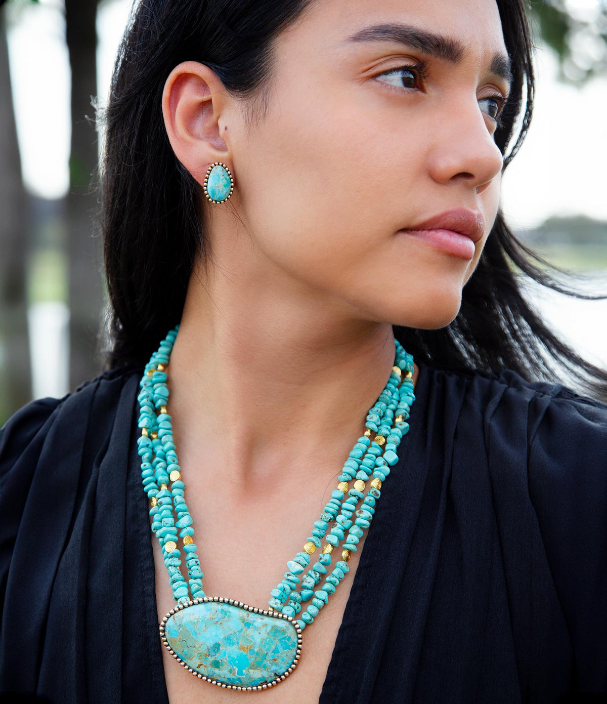 Clip On Blue Turquoise Golden Earrings Barse Jewelry