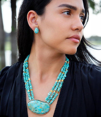 Clip On Blue Turquoise Golden Earrings Barse Jewelry