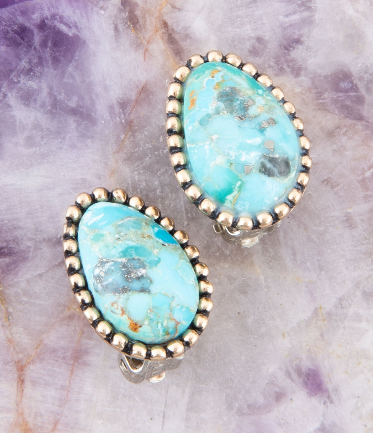 Clip On Blue Turquoise Golden Earrings Barse Jewelry