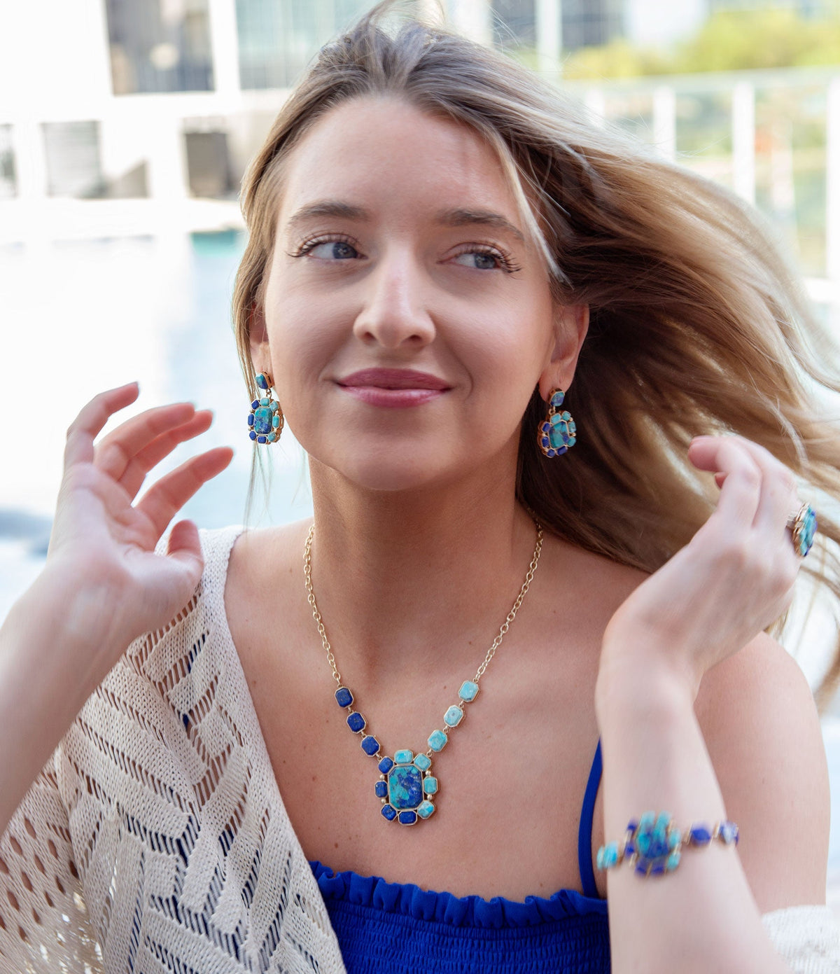 Duality Blue Lapis and Turquoise Golden Statement Ring Barse Jewelry