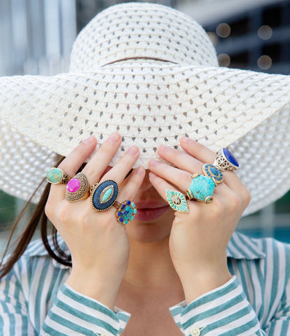 Duality Blue Lapis and Turquoise Golden Statement Ring Barse Jewelry