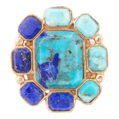 Duality Blue Lapis and Turquoise Golden Statement Ring Barse Jewelry