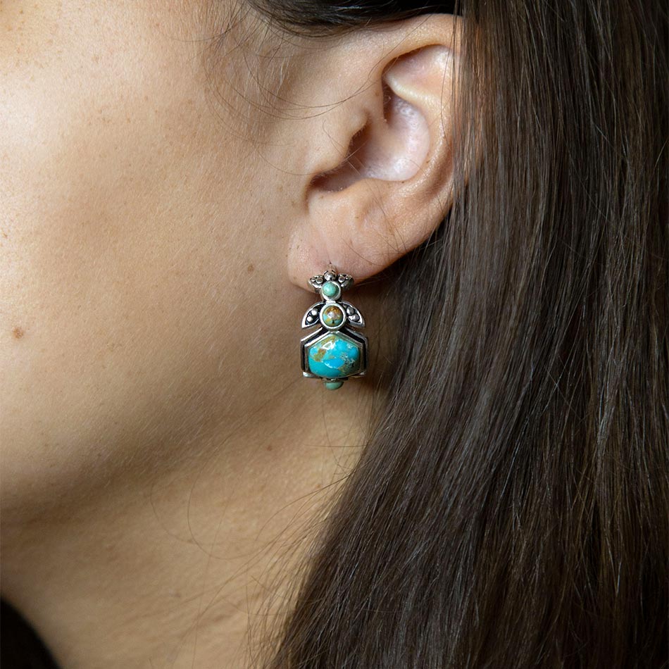 Emile Blue Turquoise Sterling Silver Hoop Earrings Barse Jewelry