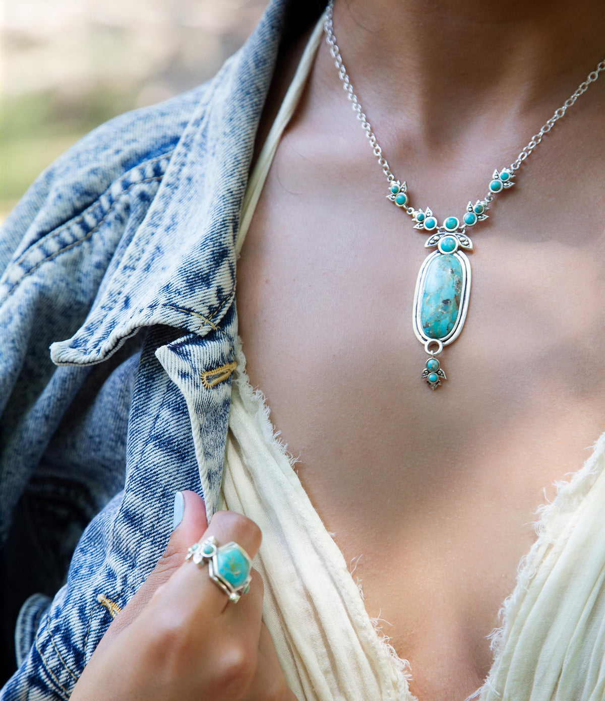 Emile Sterling Silver and Blue Turquoise Pendant Necklace Barse Jewelry