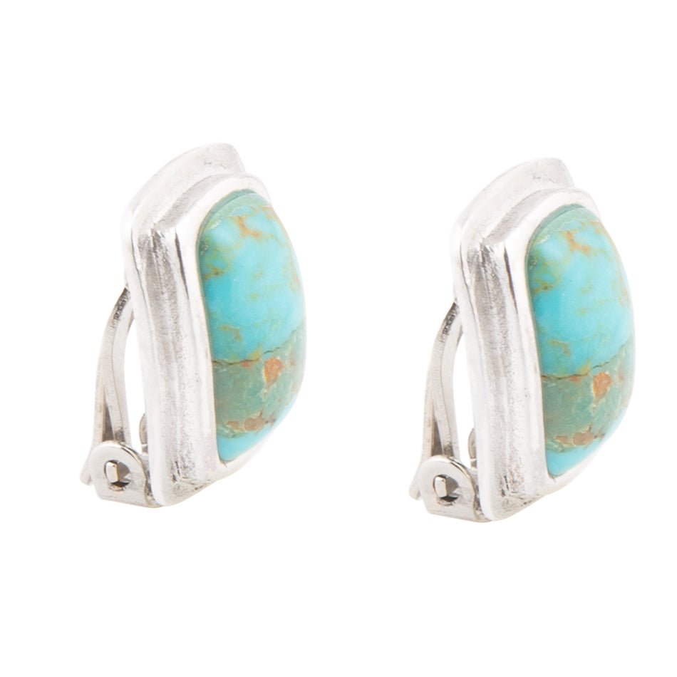 Fiji Isles Blue Turquoise Sterling Silver Clip Earrings Barse Jewelry