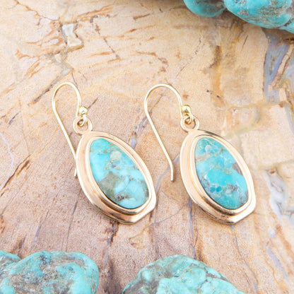 Genuine Blue Turquoise Golden Drop Earrings Barse Jewelry