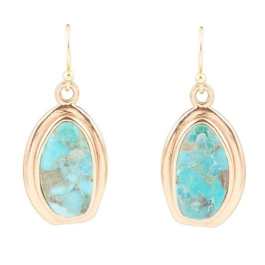 Genuine Blue Turquoise Golden Drop Earrings Barse Jewelry