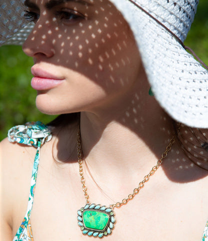 Legacy Lime Green and Blue Turquoise Golden Pendant Necklace Barse Jewelry