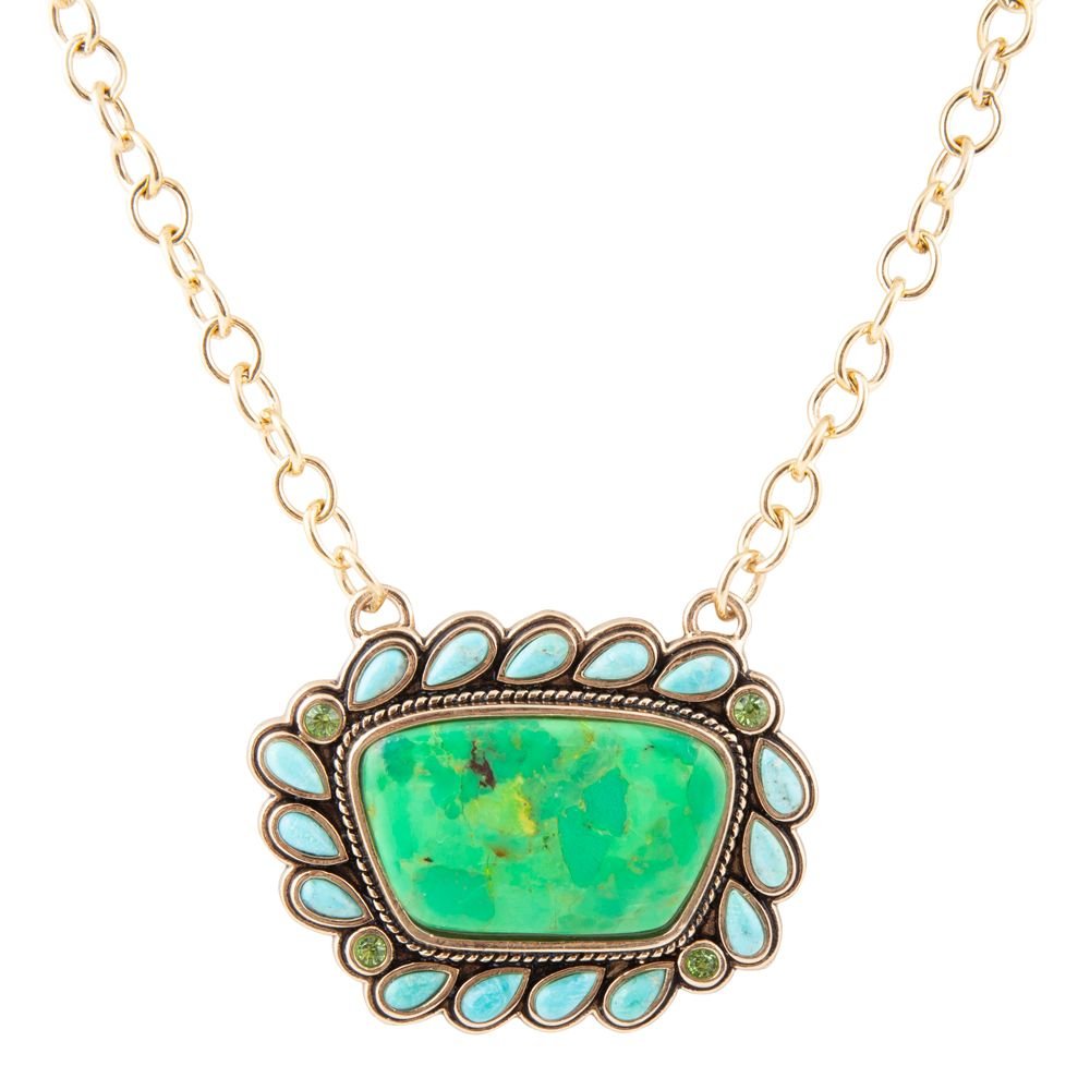 Legacy Lime Green and Blue Turquoise Golden Pendant Necklace Barse Jewelry
