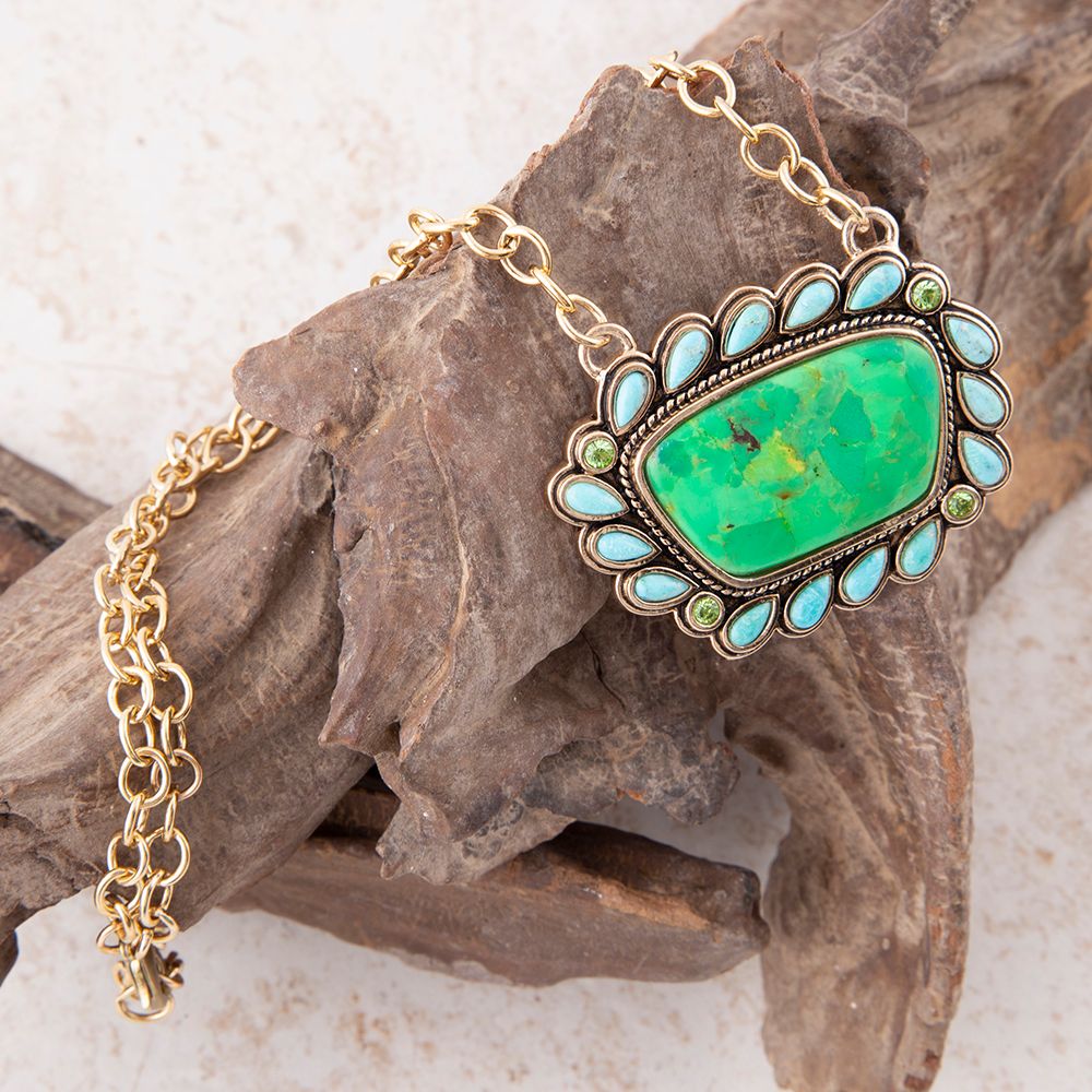 Legacy Lime Green and Blue Turquoise Golden Pendant Necklace Barse Jewelry