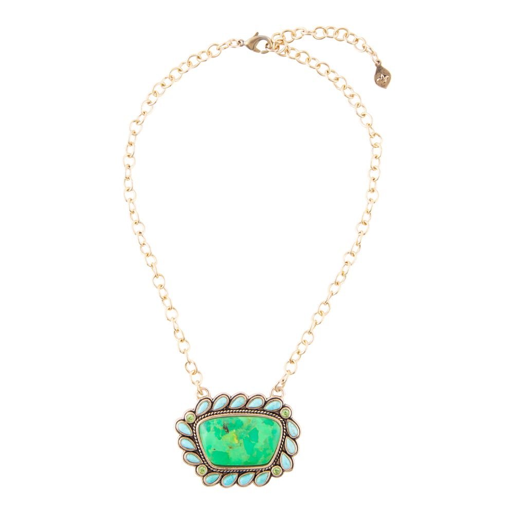 Legacy Lime Green and Blue Turquoise Golden Pendant Necklace Barse Jewelry