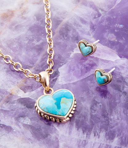 Heart Blue Turquoise Golden Stud Earrings Barse Jewelry