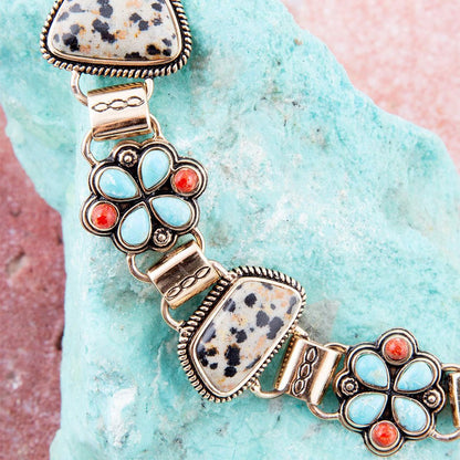 Legacy Blue Turquoise and Dalmatian Jasper Golden Bracelet Barse Jewelry