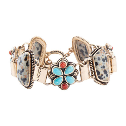 Legacy Blue Turquoise and Dalmatian Jasper Golden Bracelet Barse Jewelry