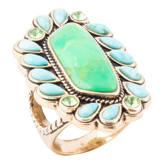 Legacy Lime Green and Blue Turquoise Golden Statement Ring Barse Jewelry