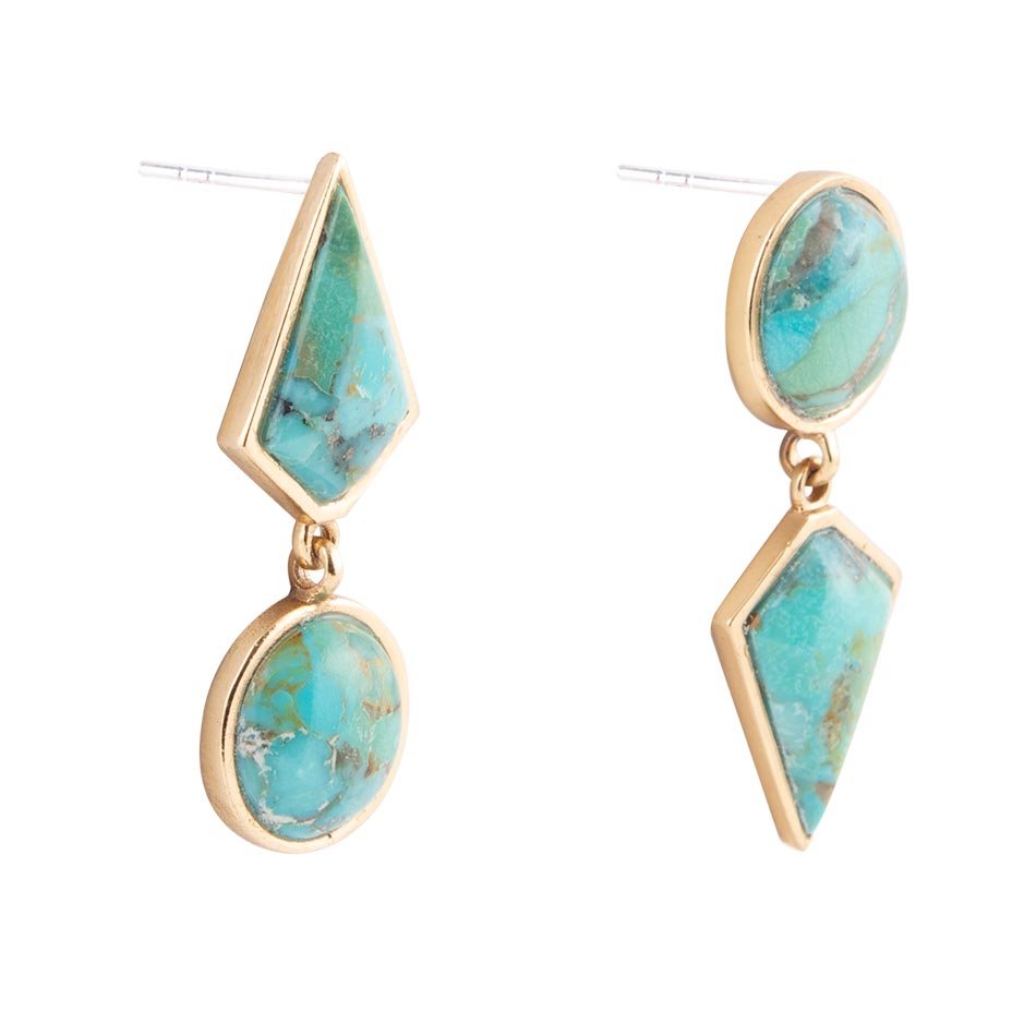 Miss-Matched Blue Turquoise Golden Post Earrings Barse Jewelry