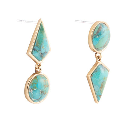 Miss-Matched Blue Turquoise Golden Post Earrings Barse Jewelry