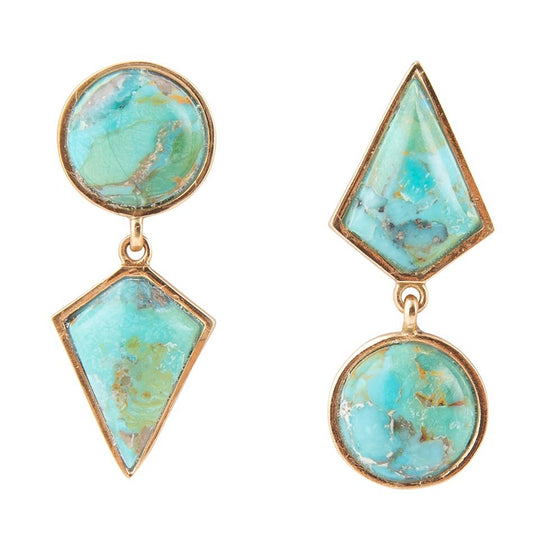 Miss-Matched Blue Turquoise Golden Post Earrings Barse Jewelry