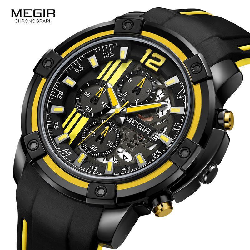 Modern Men's Black Quartz Watches Sports Silicone Strap Luminous Hands Wristwatch Luxury Waterproof Analog Watch Stevvex