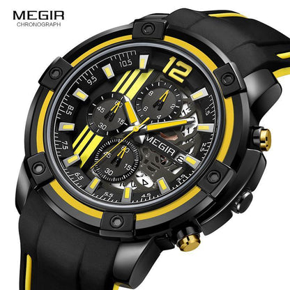 Modern Men's Black Quartz Watches Sports Silicone Strap Luminous Hands Wristwatch Luxury Waterproof Analog Watch Stevvex