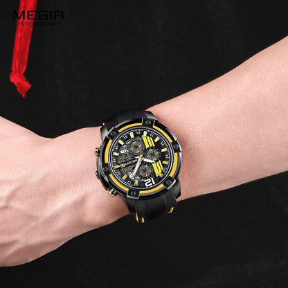 Modern Men's Black Quartz Watches Sports Silicone Strap Luminous Hands Wristwatch Luxury Waterproof Analog Watch Stevvex