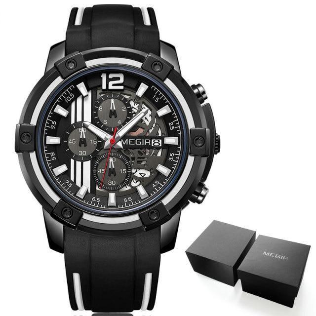 Modern Men's Black Quartz Watches Sports Silicone Strap Luminous Hands Wristwatch Luxury Waterproof Analog Watch Stevvex