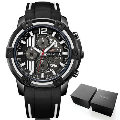 Modern Men's Black Quartz Watches Sports Silicone Strap Luminous Hands Wristwatch Luxury Waterproof Analog Watch Stevvex