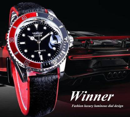 2021 Fashion Black Red Sport Mens Watches Luxury Luminous Hands Watch Elegant Leather Strap Design Stevvex