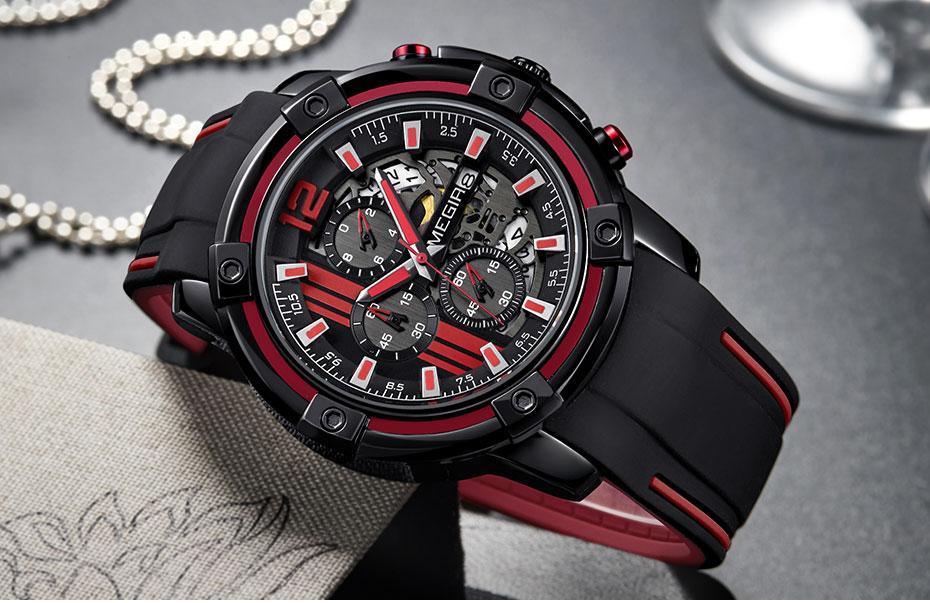 Modern Men's Black Quartz Watches Sports Silicone Strap Luminous Hands Wristwatch Luxury Waterproof Analog Watch Stevvex