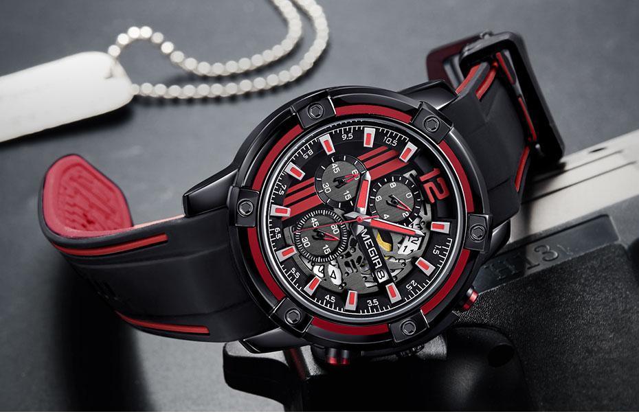Modern Men's Black Quartz Watches Sports Silicone Strap Luminous Hands Wristwatch Luxury Waterproof Analog Watch Stevvex