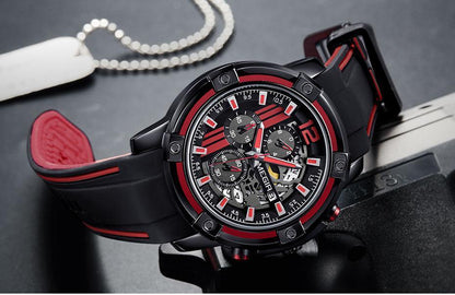 Modern Men's Black Quartz Watches Sports Silicone Strap Luminous Hands Wristwatch Luxury Waterproof Analog Watch Stevvex