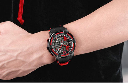 Modern Men's Black Quartz Watches Sports Silicone Strap Luminous Hands Wristwatch Luxury Waterproof Analog Watch Stevvex