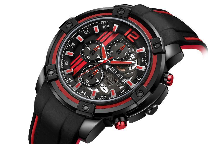 Modern Men's Black Quartz Watches Sports Silicone Strap Luminous Hands Wristwatch Luxury Waterproof Analog Watch Stevvex