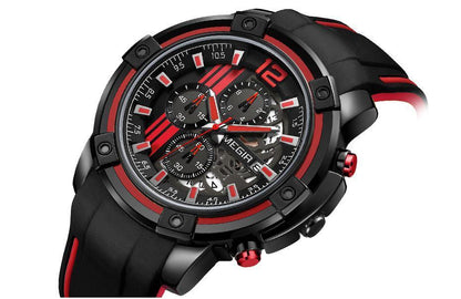 Modern Men's Black Quartz Watches Sports Silicone Strap Luminous Hands Wristwatch Luxury Waterproof Analog Watch Stevvex