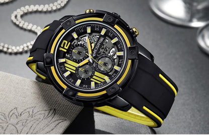 Modern Men's Black Quartz Watches Sports Silicone Strap Luminous Hands Wristwatch Luxury Waterproof Analog Watch Stevvex