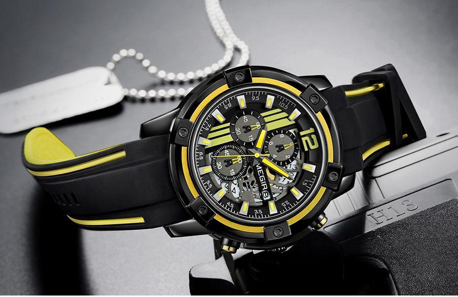 Modern Men's Black Quartz Watches Sports Silicone Strap Luminous Hands Wristwatch Luxury Waterproof Analog Watch Stevvex