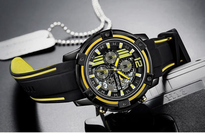 Modern Men's Black Quartz Watches Sports Silicone Strap Luminous Hands Wristwatch Luxury Waterproof Analog Watch Stevvex