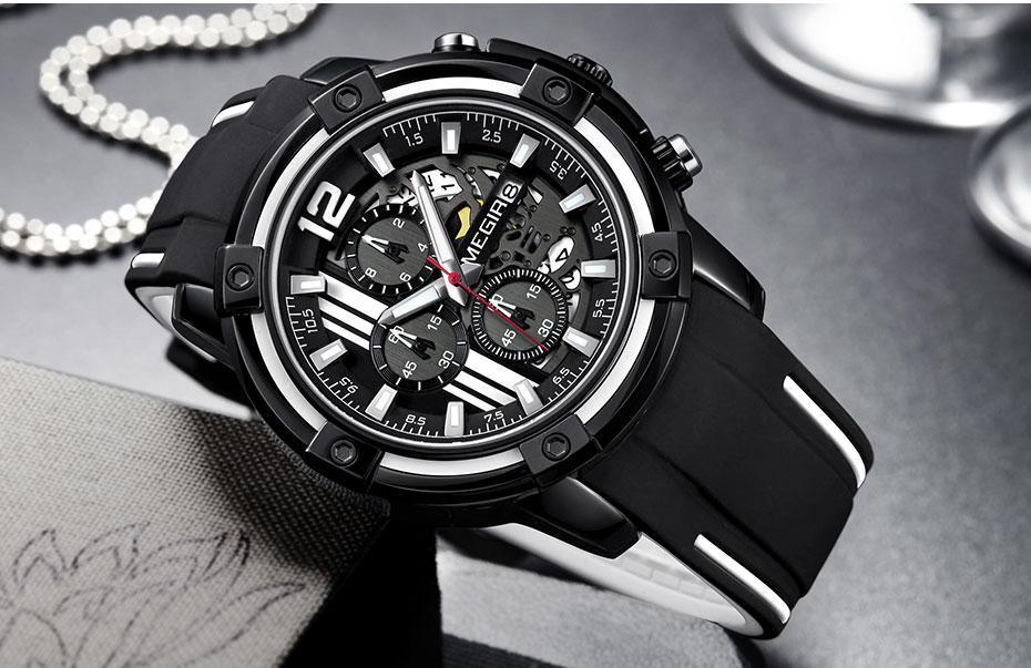 Modern Men's Black Quartz Watches Sports Silicone Strap Luminous Hands Wristwatch Luxury Waterproof Analog Watch Stevvex