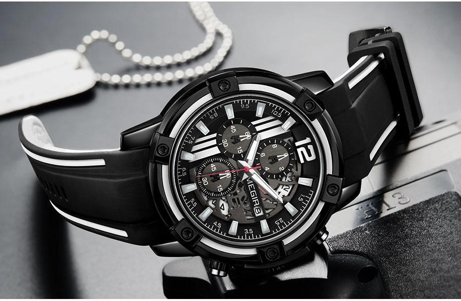 Modern Men's Black Quartz Watches Sports Silicone Strap Luminous Hands Wristwatch Luxury Waterproof Analog Watch Stevvex